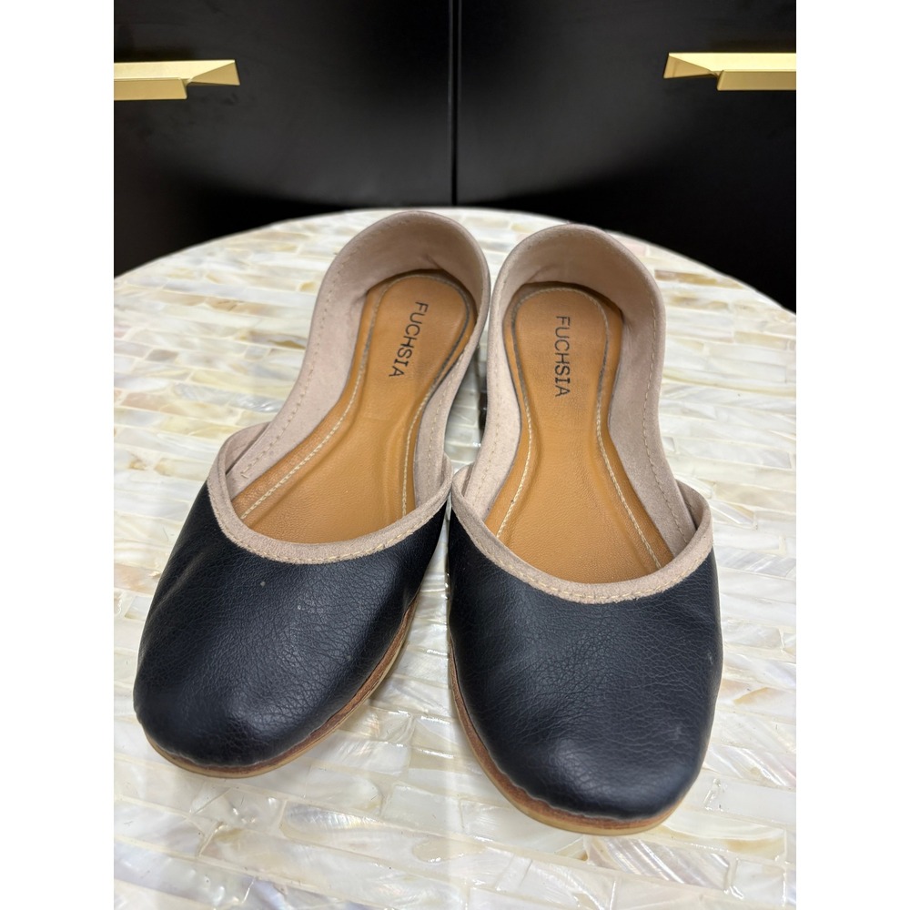 Fuchsia Shoes Black Leather D'Orsay Flats Artisan Handmade Size 8